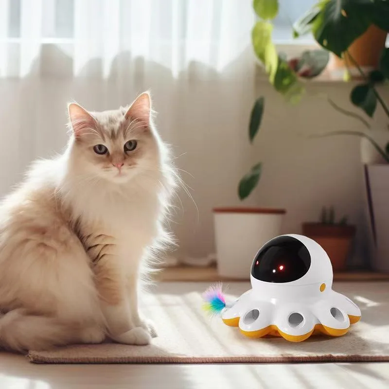 Intelligentes Katzenspielzeug mit 360-Grad-Zufallsrotation, Laserprojektion und Federaufsatz