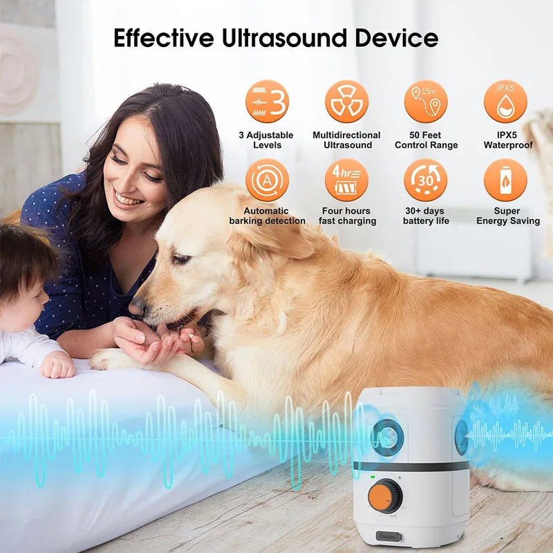 Repelente ultrasónico para perros Triple ultrasónico Impermeable Recargable Control de ladridos