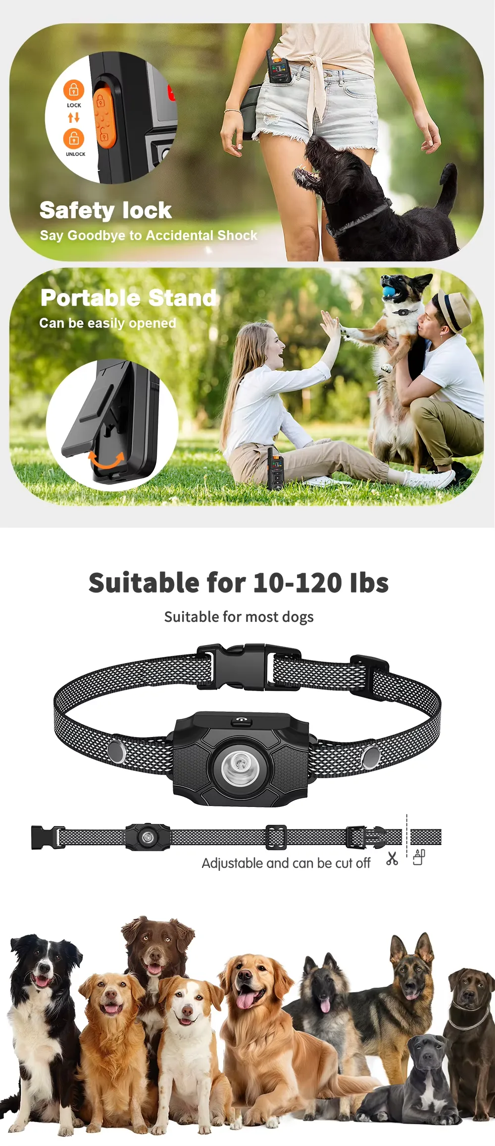 Collare educativo per cani impermeabile IPX6 con telecomando smart e luce LED - detail