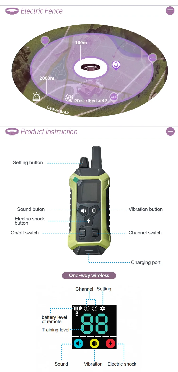 Collar de adiestramiento para perros IP67 impermeable, alcance de 1600ft, antibark, recargable - detail