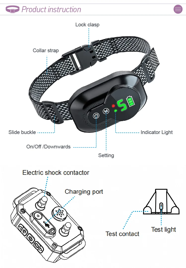 Collar de adiestramiento para perros IP67 impermeable, alcance de 1600ft, antibark, recargable - detail